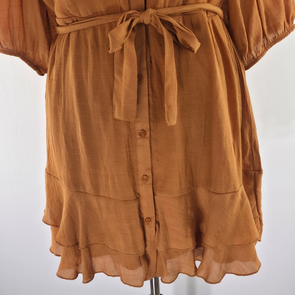 Rebellion‎ Again Mini Dress Womens 1X Brown Rust Cottagecore Tiered Prairie Plus - Picture 11 of 14